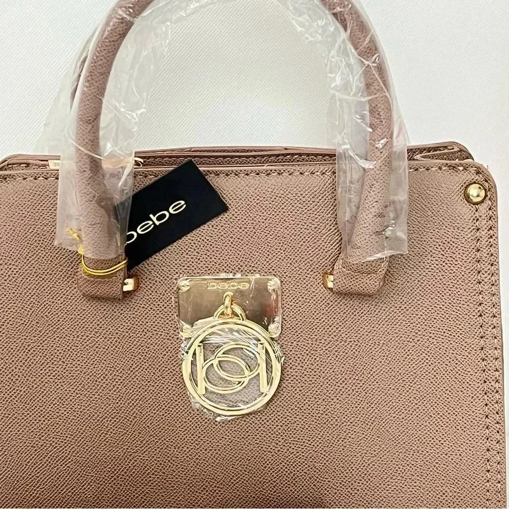 BEBE Kate Satchel Shopper Bag Removable Strap Taupe